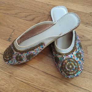 Beaded leather slides